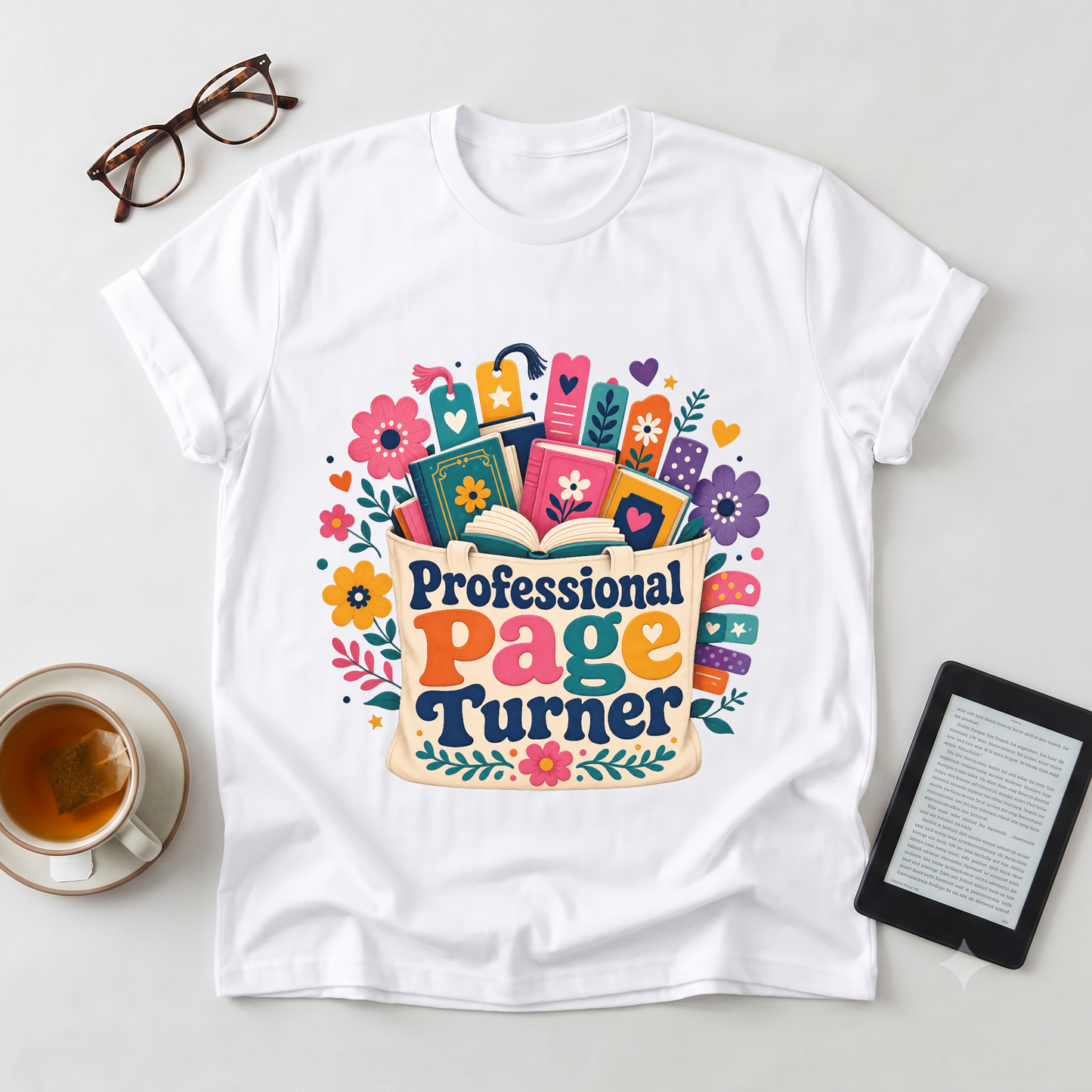 Professional Page Turner T-Shirt — Floral Booklover Gift