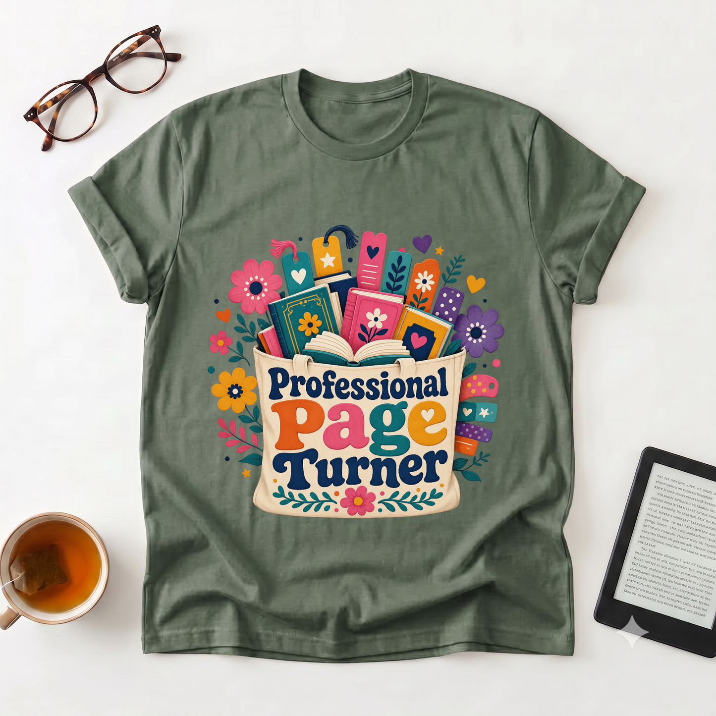 Professional Page Turner T-Shirt — Floral Booklover Gift