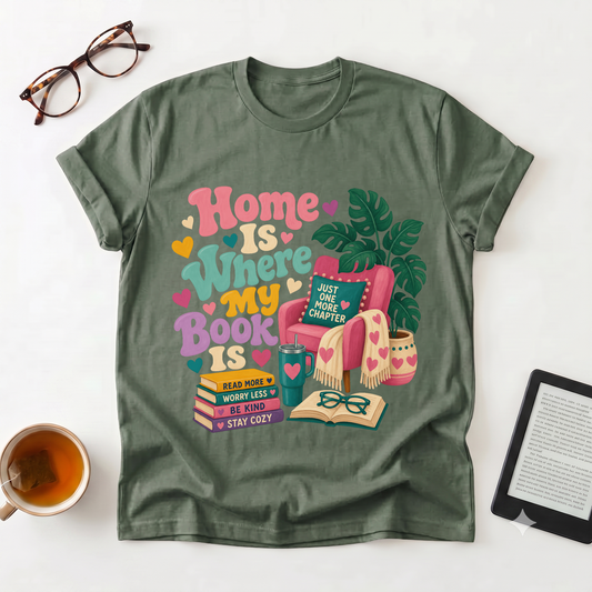 Home Is Where My Book Is T-Shirt — Cozy Book Lover Graphic Tee