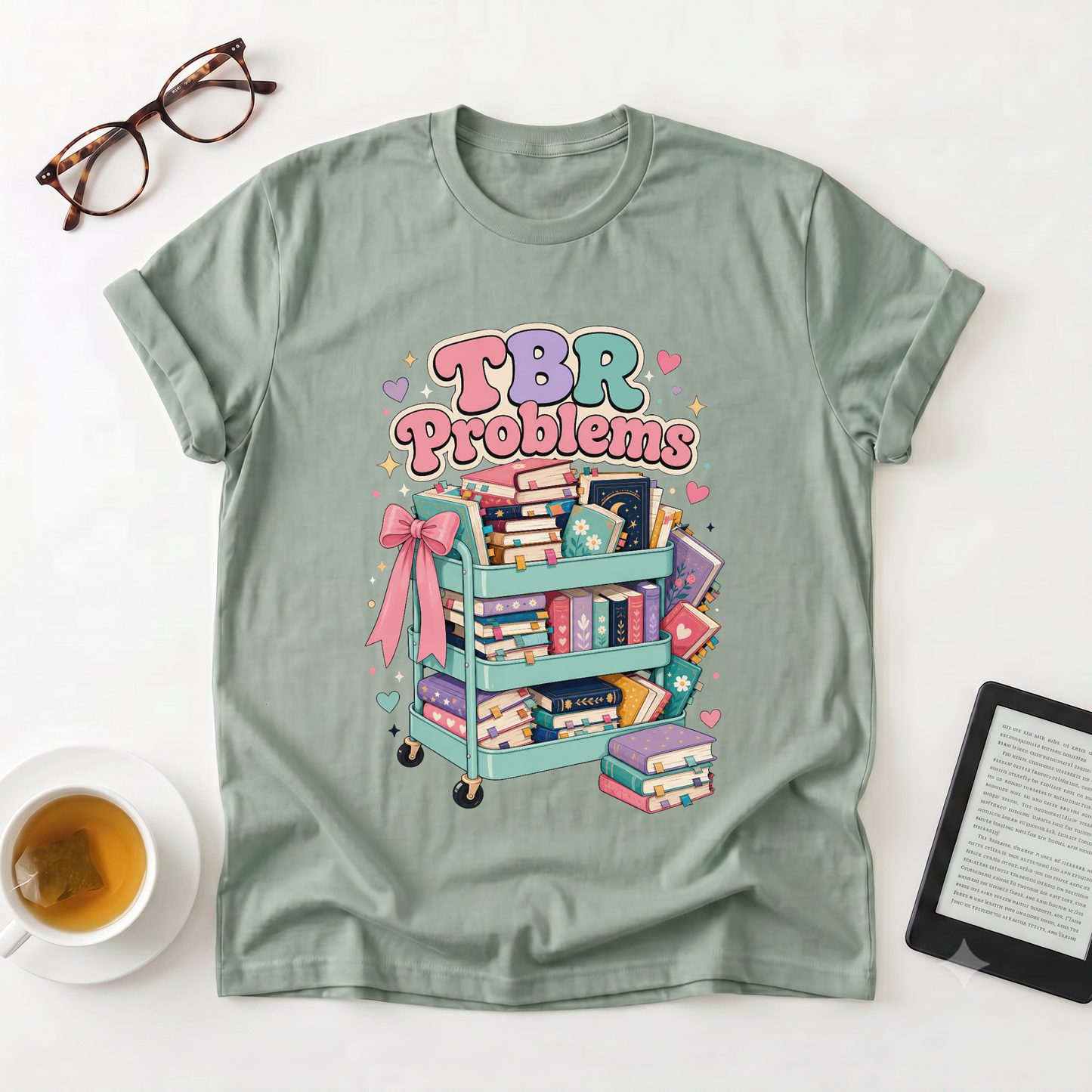 T-Shirt — "TBR Problems" Cute Book Cart Graphic Tee for Book Lovers