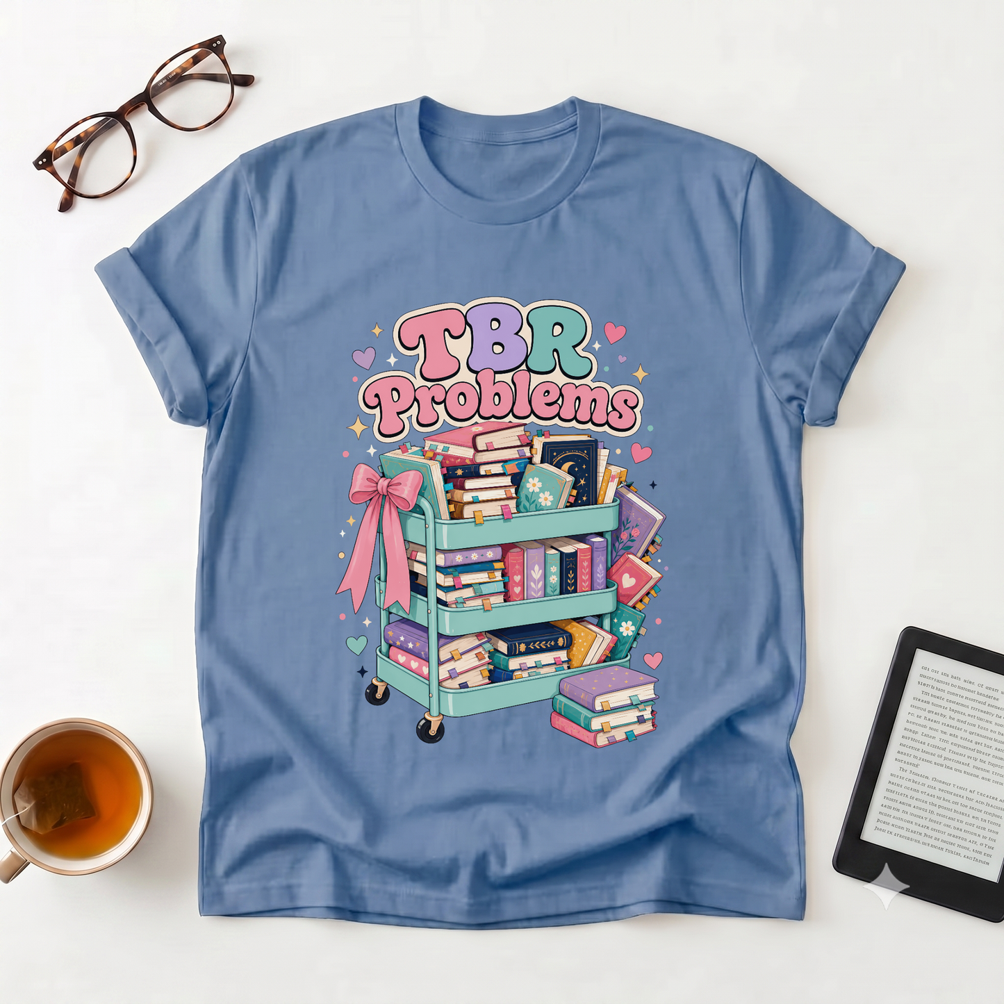 T-Shirt — "TBR Problems" Cute Book Cart Graphic Tee for Book Lovers