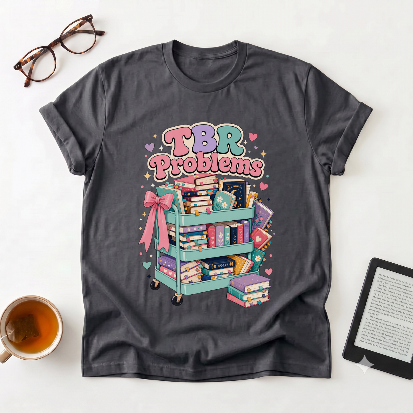 T-Shirt — "TBR Problems" Cute Book Cart Graphic Tee for Book Lovers