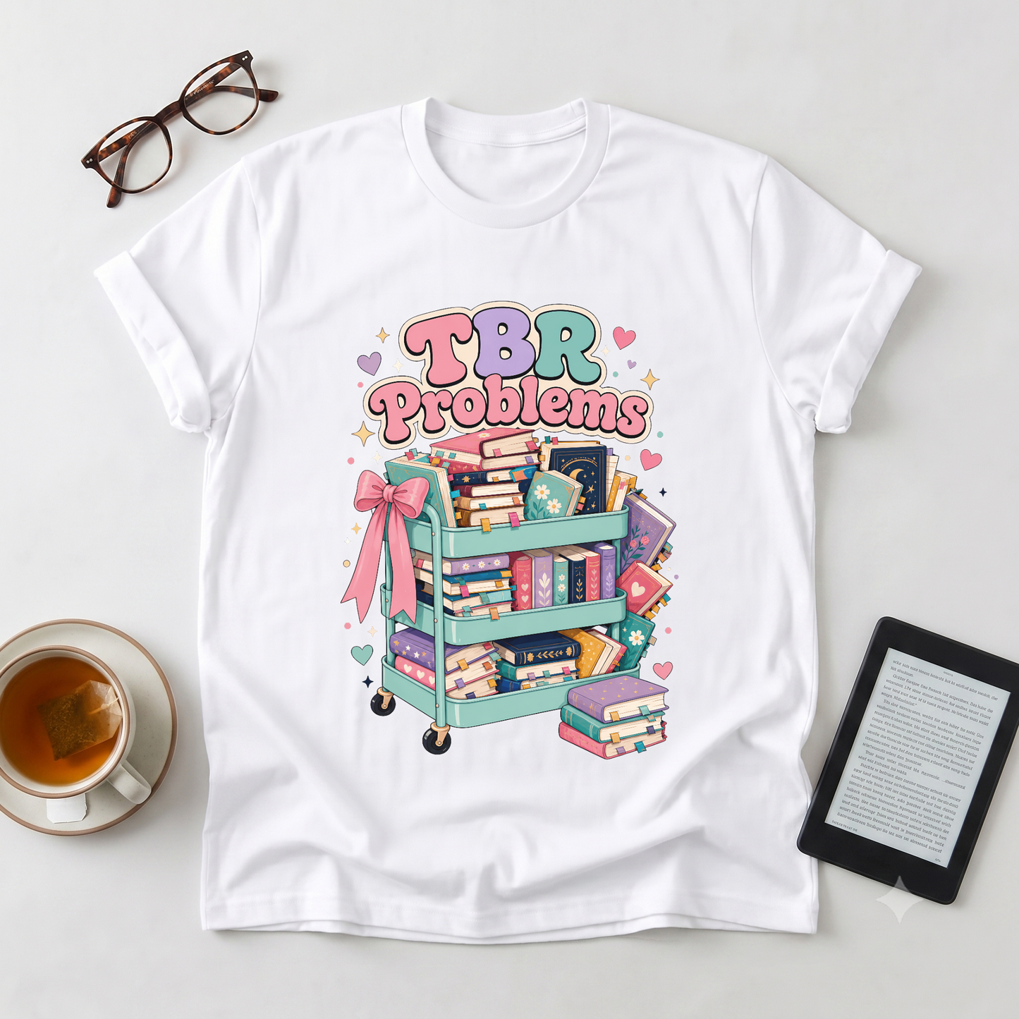 T-Shirt — "TBR Problems" Cute Book Cart Graphic Tee for Book Lovers