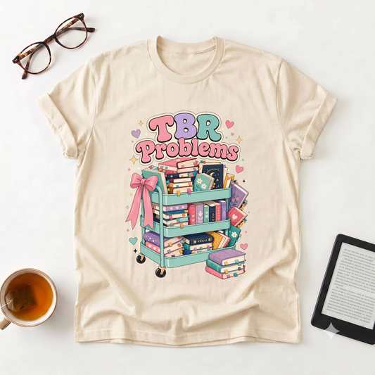 T-Shirt — "TBR Problems" Cute Book Cart Graphic Tee for Book Lovers