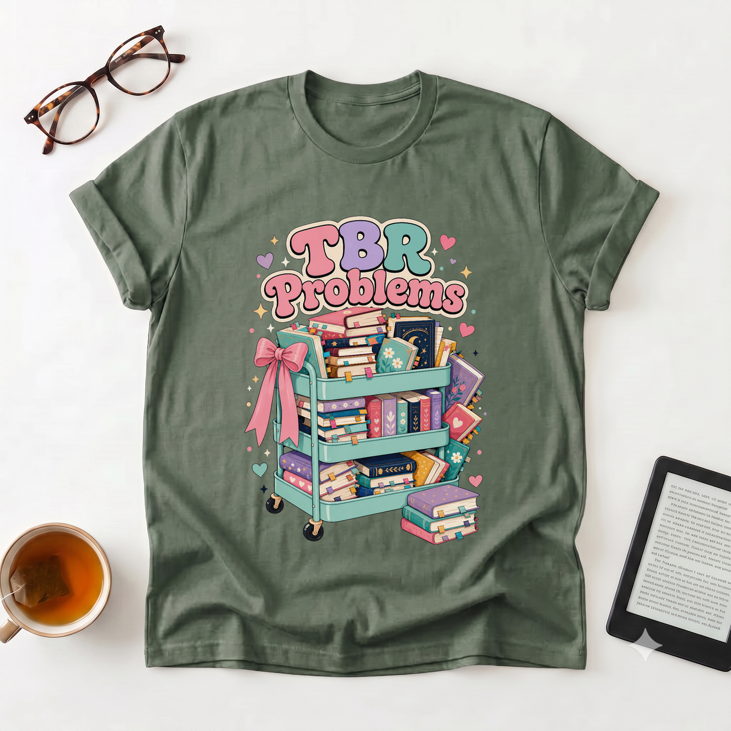 T-Shirt — "TBR Problems" Cute Book Cart Graphic Tee for Book Lovers
