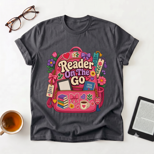 Reader On The Go Graphic T-Shirt — Reading Backpack Design