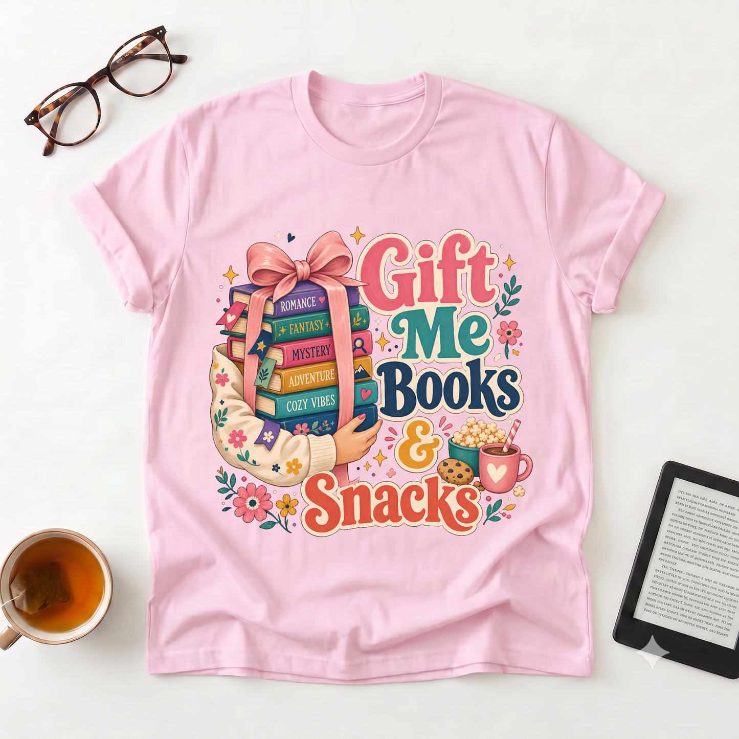 Gift Me Books & Snacks T-Shirt — Cozy Reader Graphic Tee, Booklover Gift