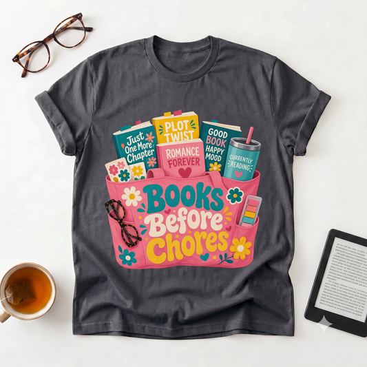 Books Before Chores T-Shirt — Cozy Reading Graphic Tee