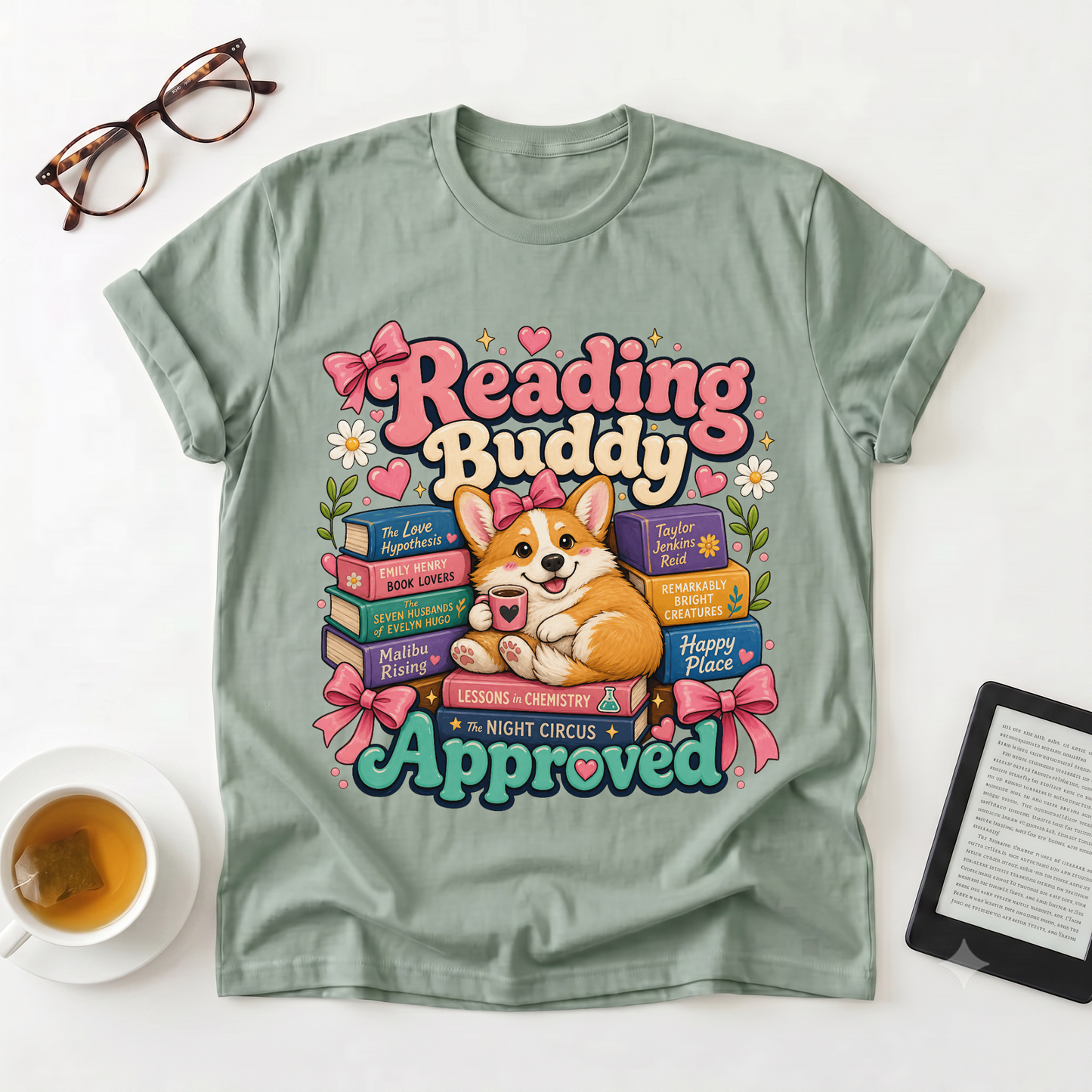 Reading Buddy Approved T-Shirt — Cute Corgi & Book Lover Tee