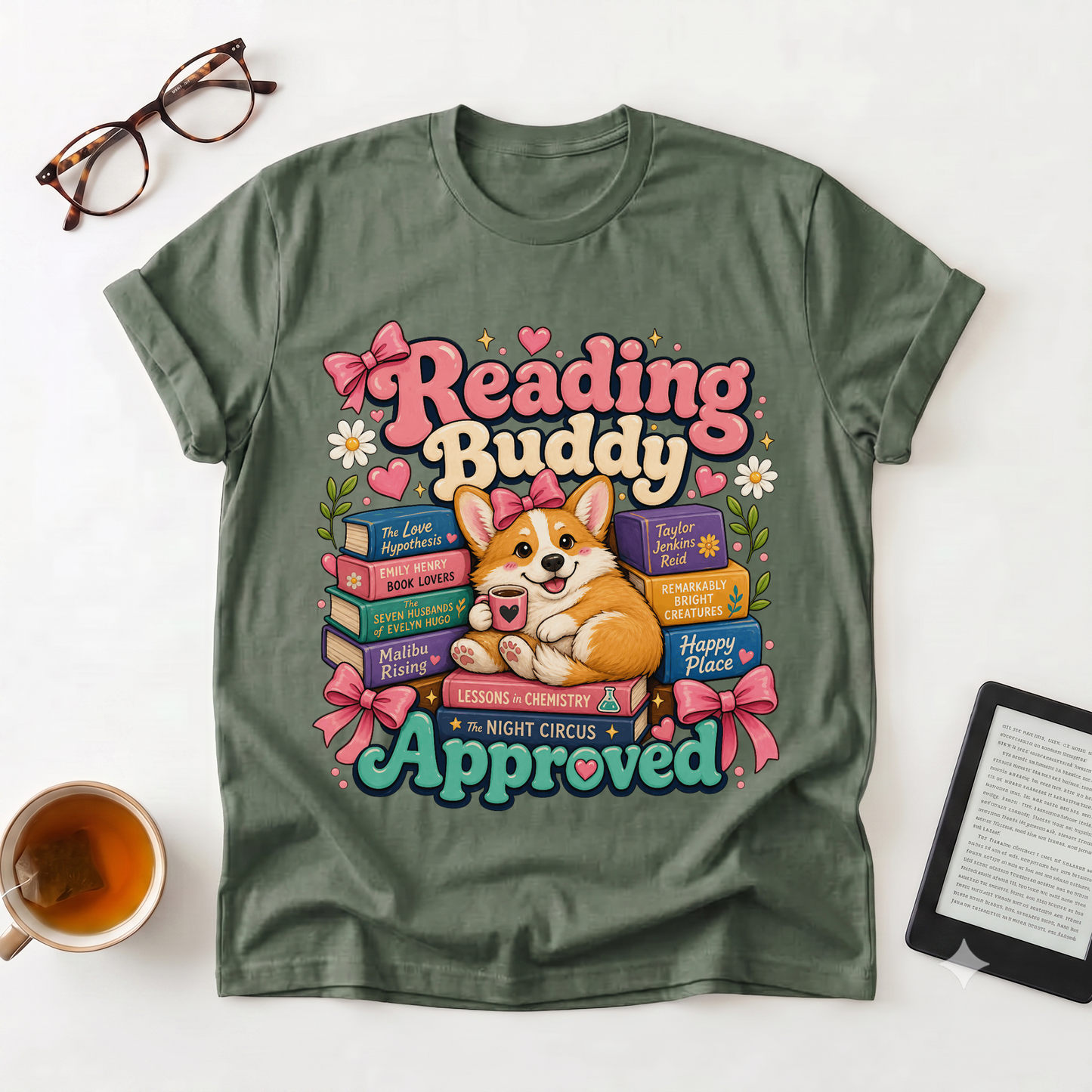 Reading Buddy Approved T-Shirt — Cute Corgi & Book Lover Tee