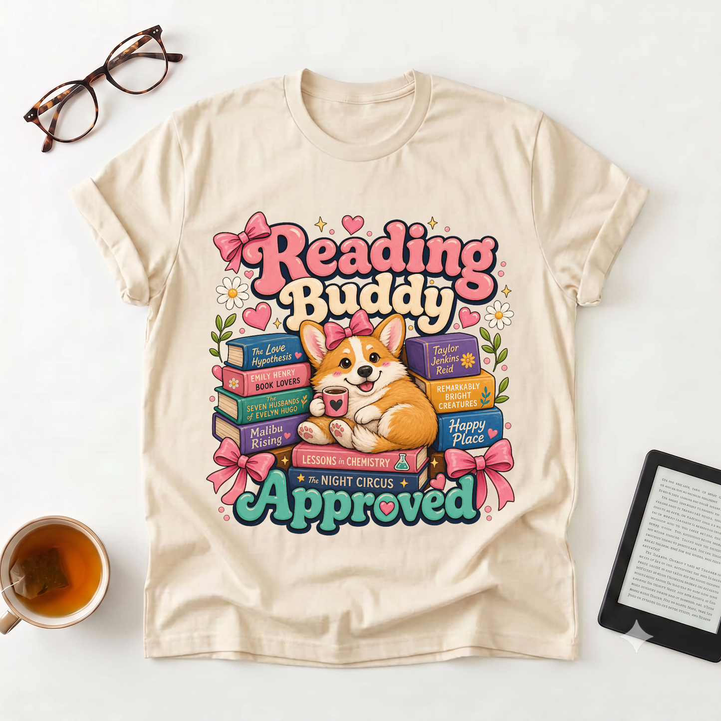 Reading Buddy Approved T-Shirt — Cute Corgi & Book Lover Tee
