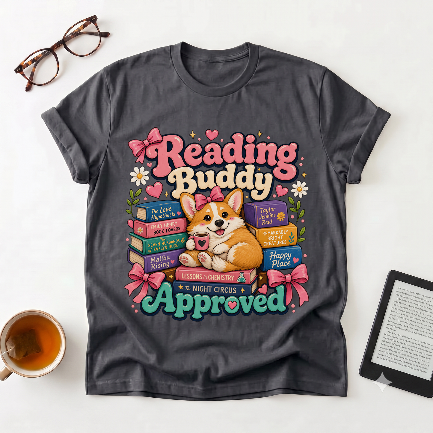 Reading Buddy Approved T-Shirt — Cute Corgi & Book Lover Tee