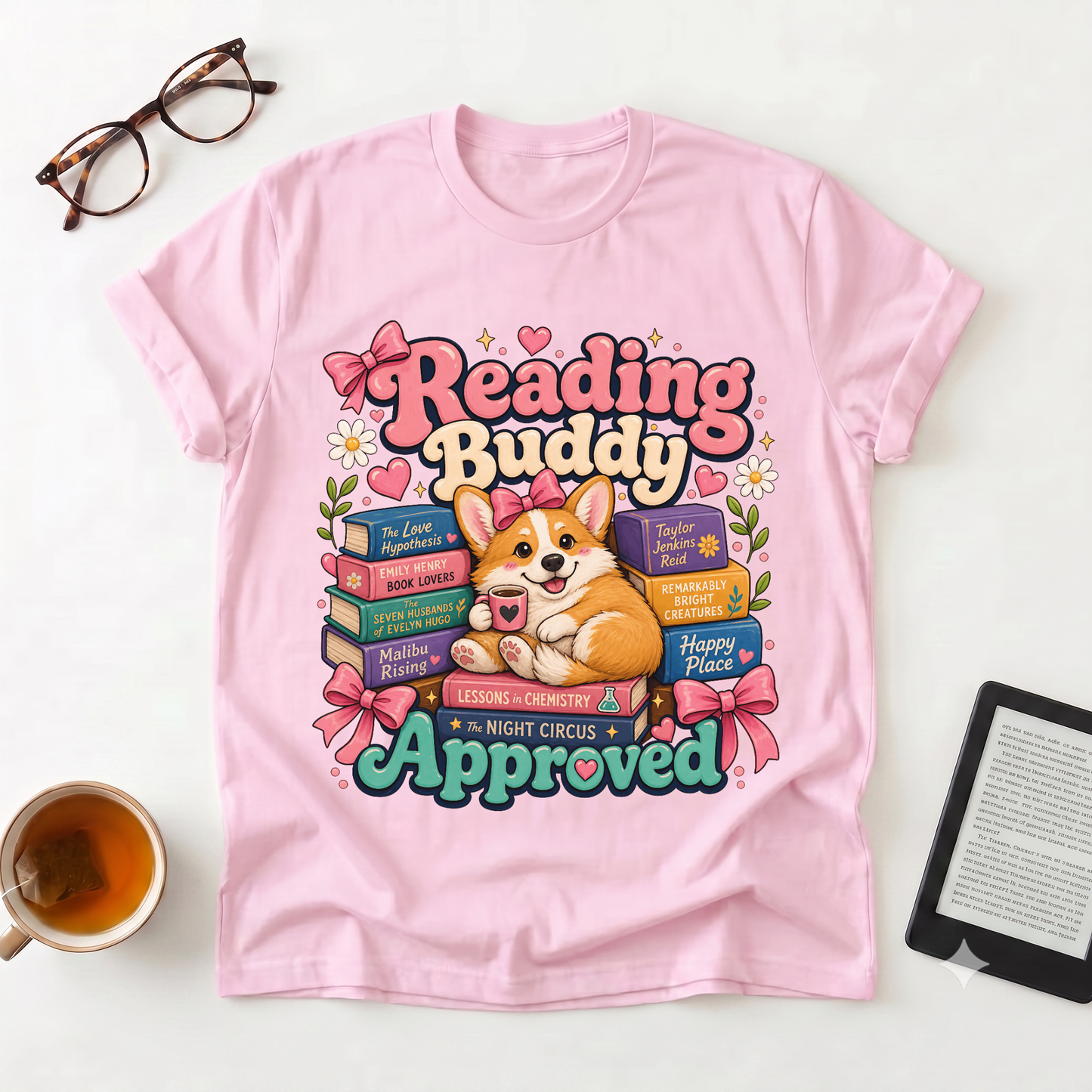Reading Buddy Approved T-Shirt — Cute Corgi & Book Lover Tee