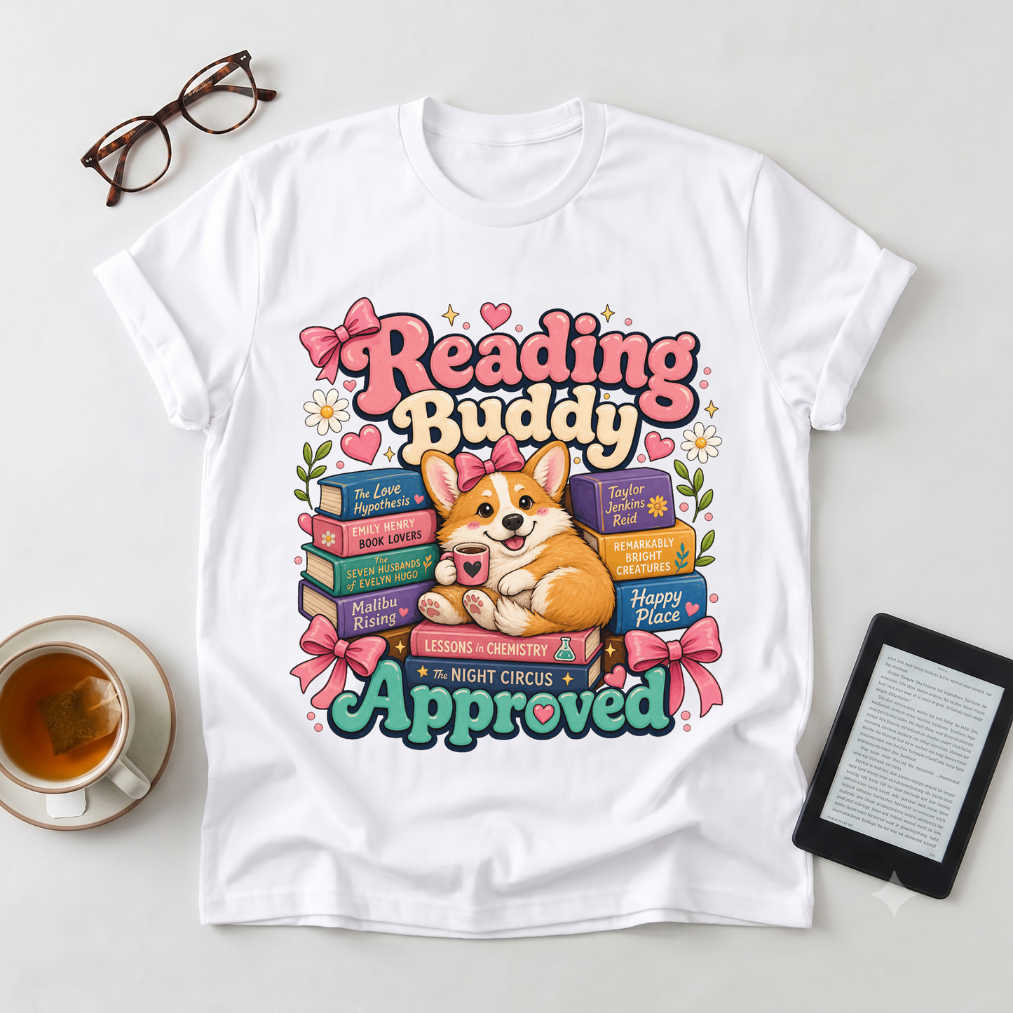 Reading Buddy Approved T-Shirt — Cute Corgi & Book Lover Tee