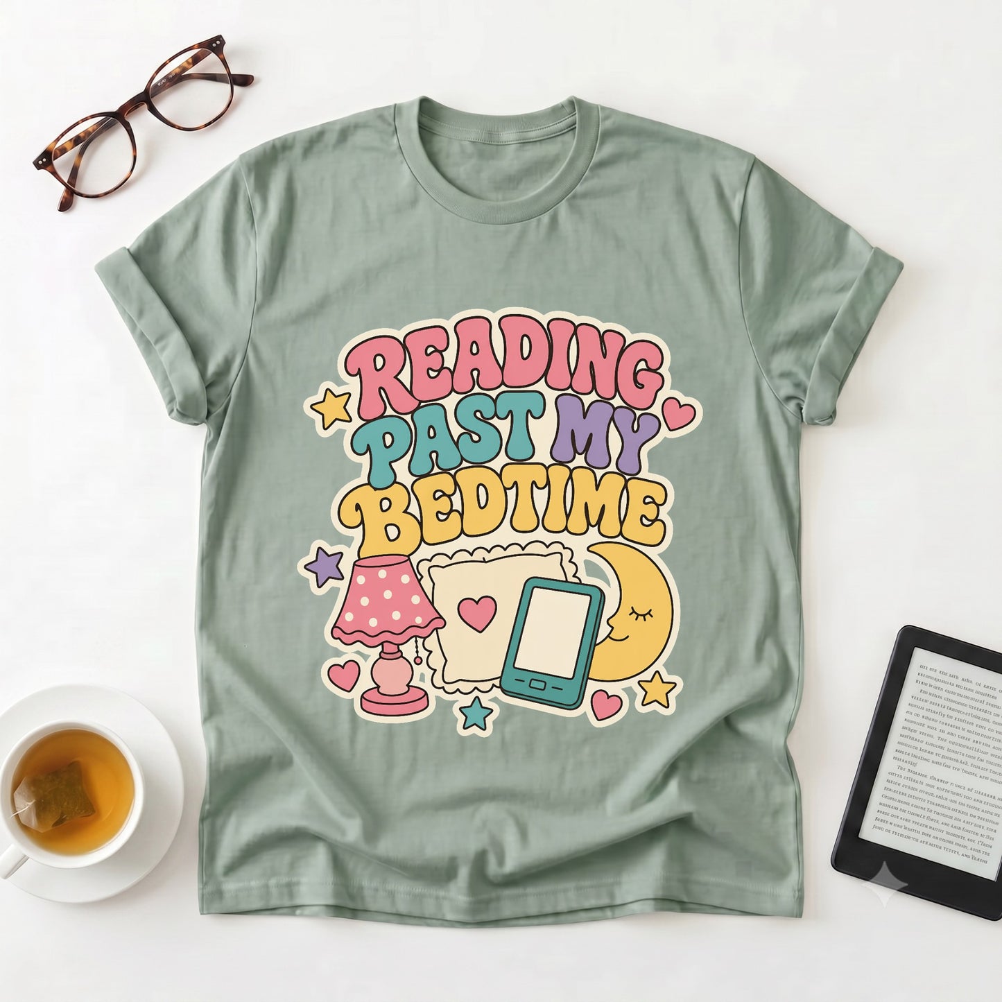 Reading Past My Bedtime T-Shirt — Cute Retro Book Lover Graphic Tee