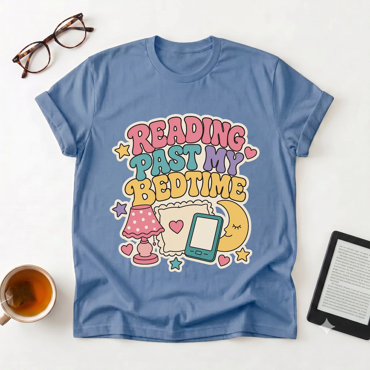 Reading Past My Bedtime T-Shirt — Cute Retro Book Lover Graphic Tee