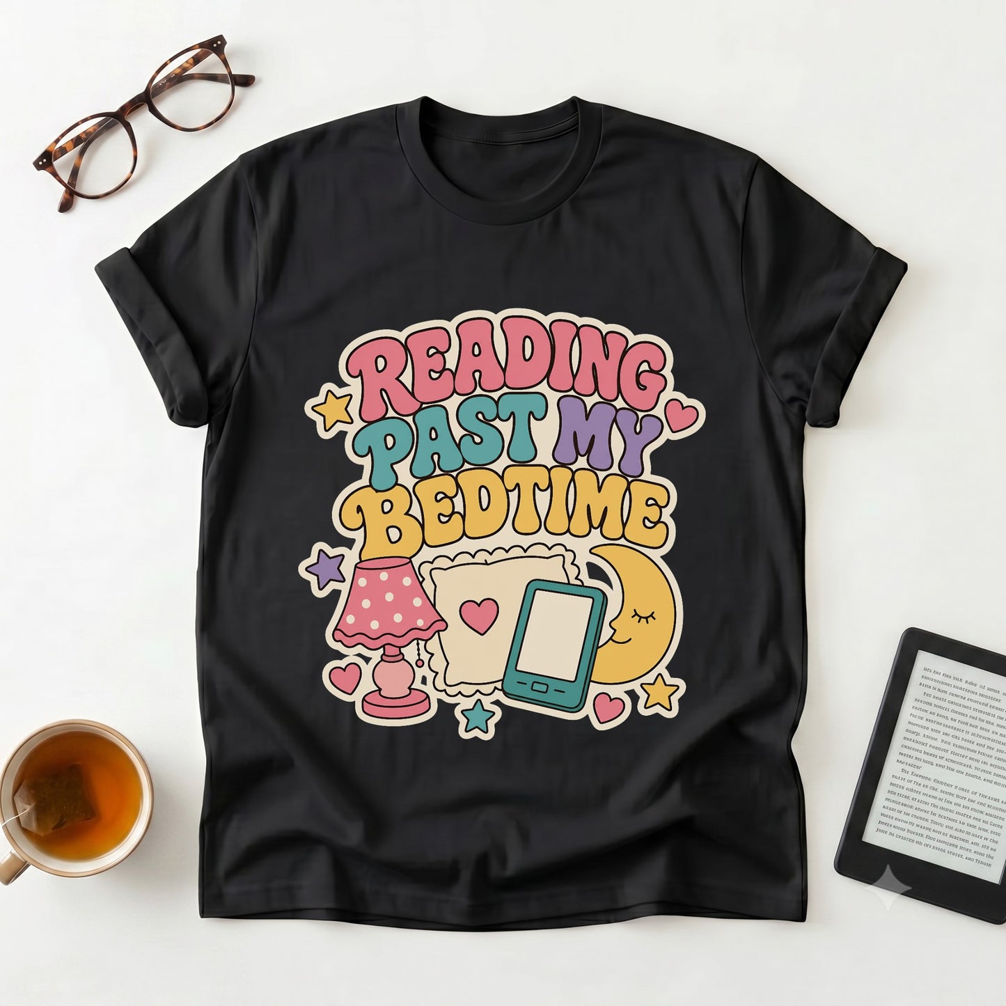 Reading Past My Bedtime T-Shirt — Cute Retro Book Lover Graphic Tee