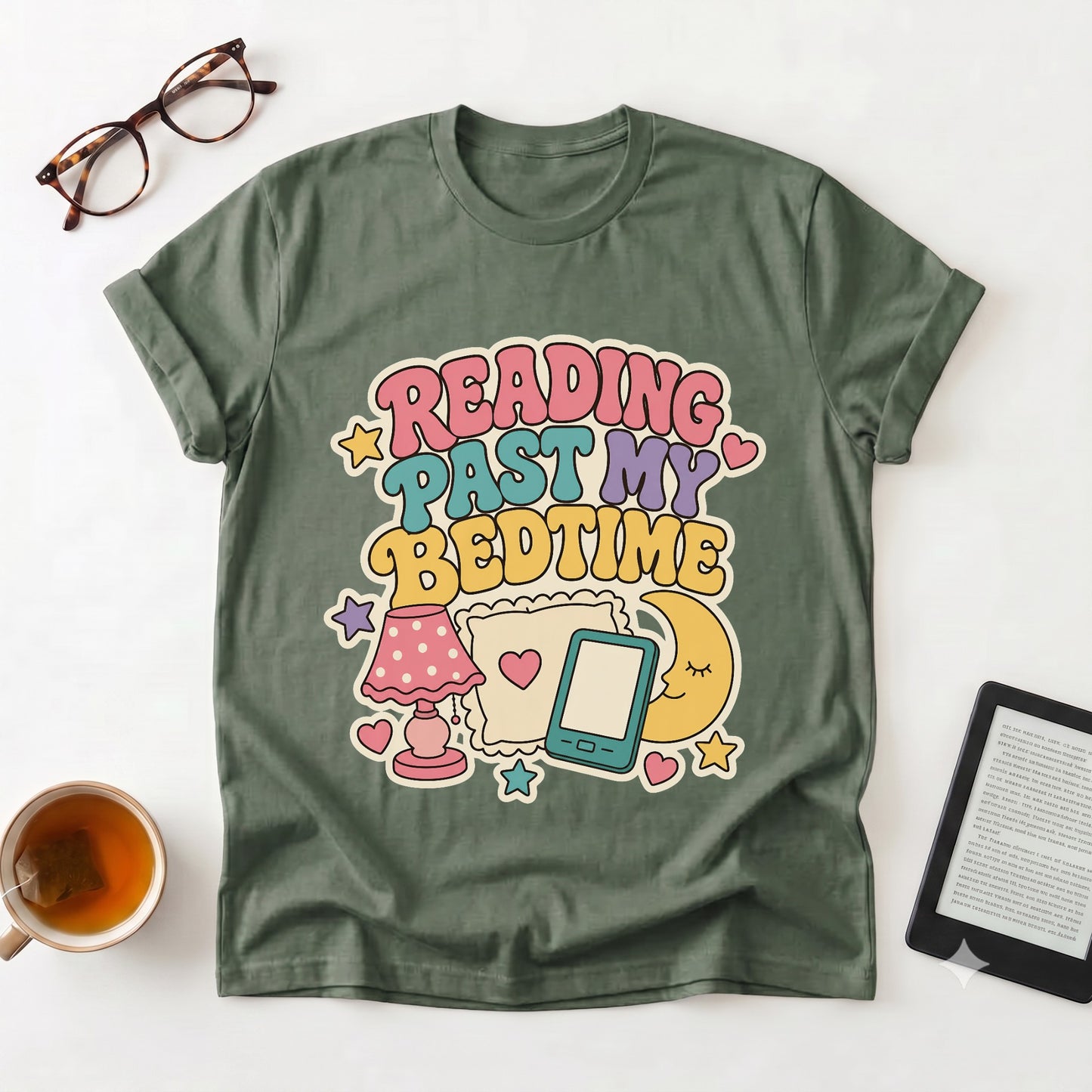 Reading Past My Bedtime T-Shirt — Cute Retro Book Lover Graphic Tee