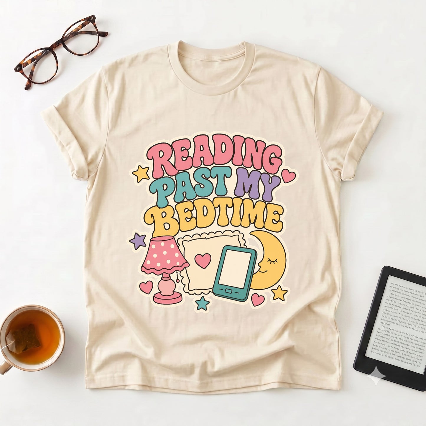 Reading Past My Bedtime T-Shirt — Cute Retro Book Lover Graphic Tee