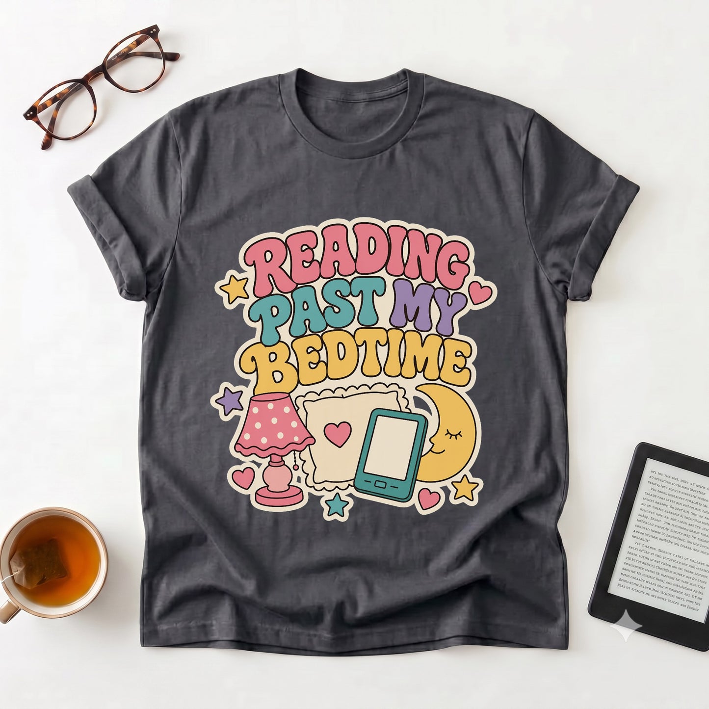 Reading Past My Bedtime T-Shirt — Cute Retro Book Lover Graphic Tee