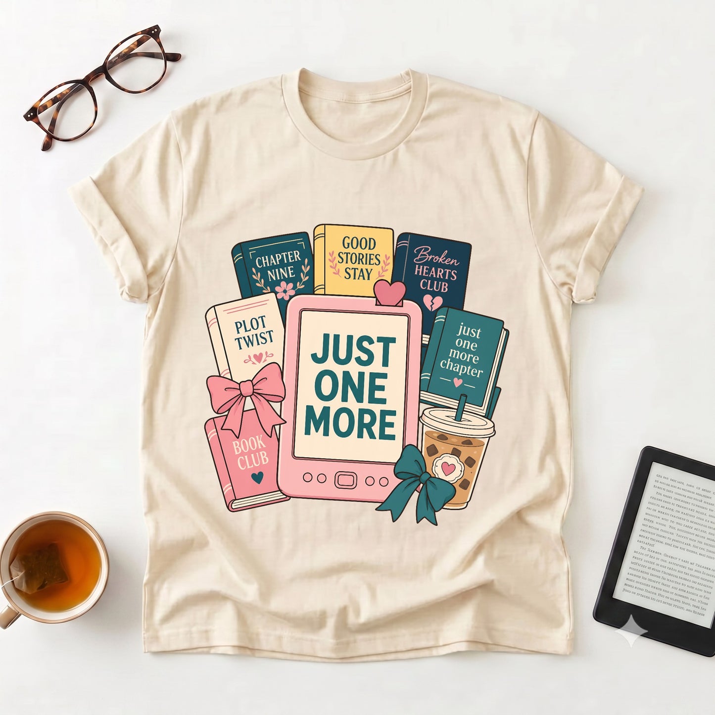 Books & Boba Book Lover T-Shirt — "Just One More" Tee