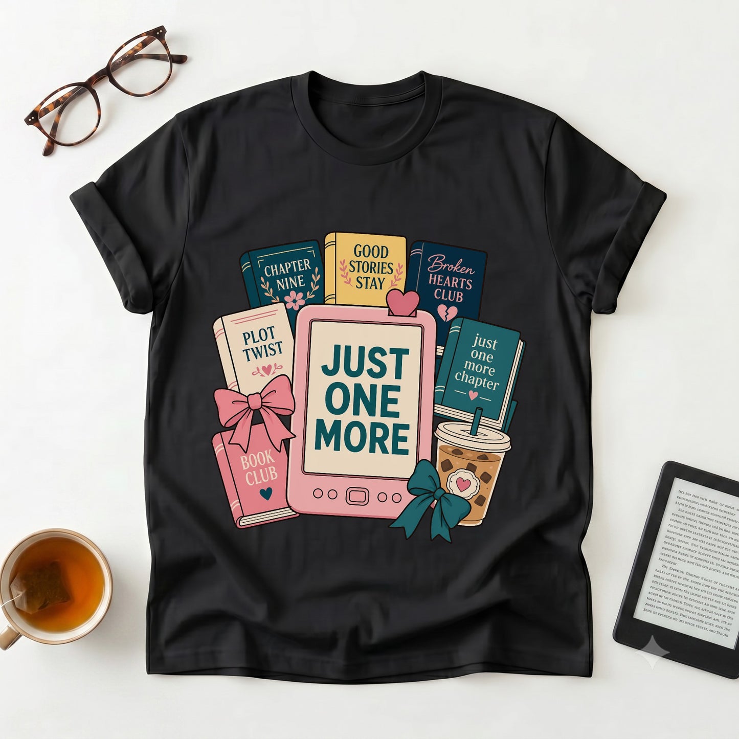 Books & Boba Book Lover T-Shirt — "Just One More" Tee