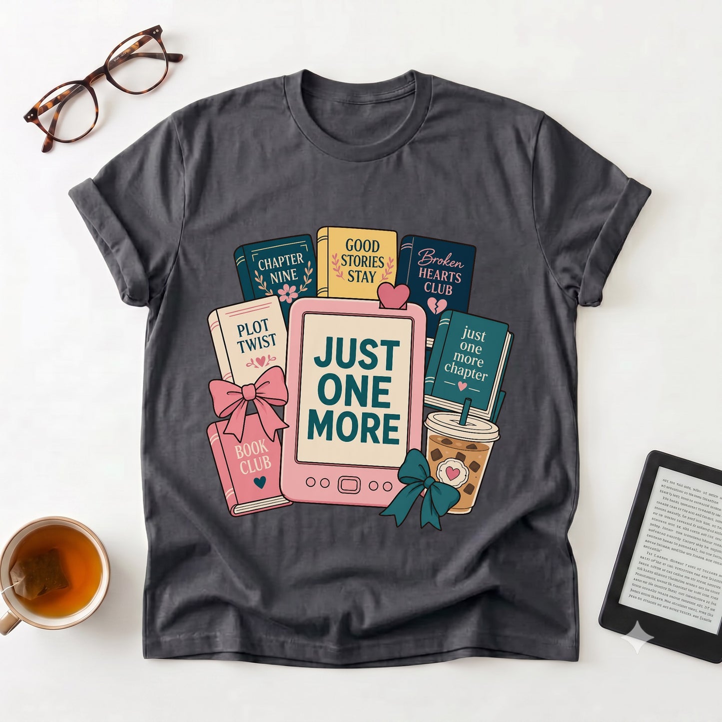 Books & Boba Book Lover T-Shirt — "Just One More" Tee