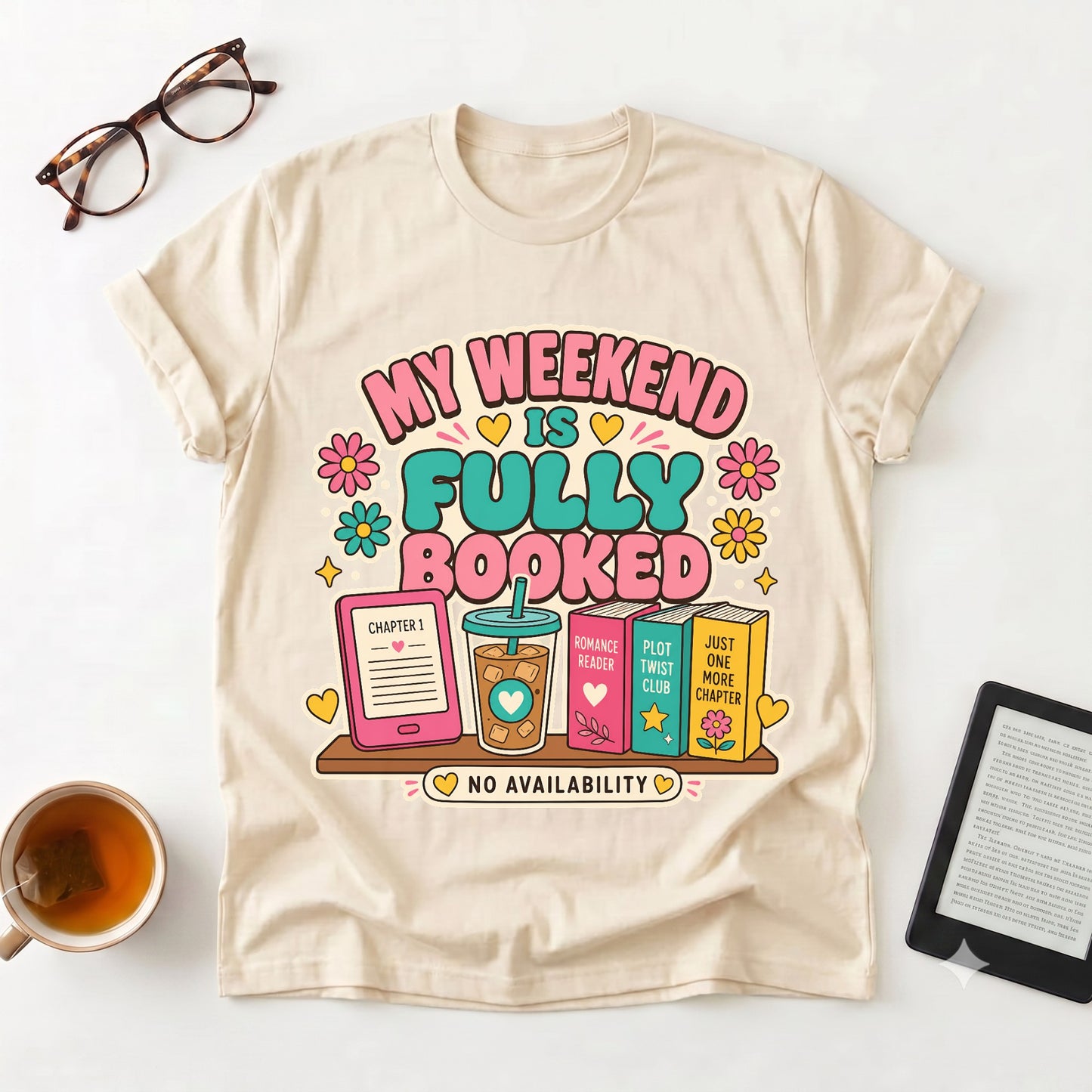 Weekend Fully Booked T-Shirt — Cozy Reading & Coffee Tee