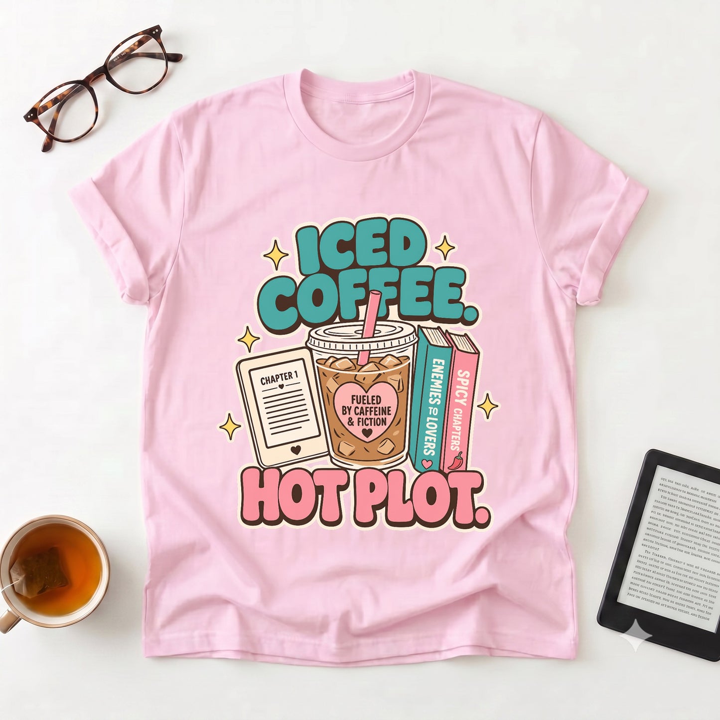 Iced Coffee, Hot Plot T-Shirt — Book Lover Tee