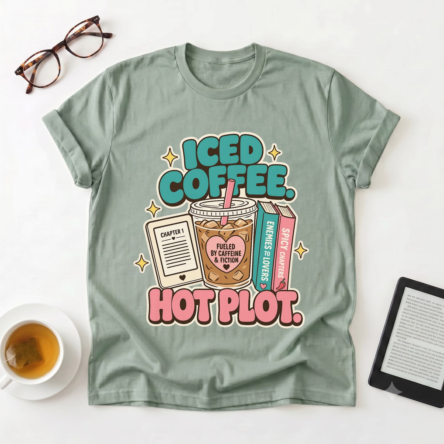 Iced Coffee, Hot Plot T-Shirt — Book Lover Tee