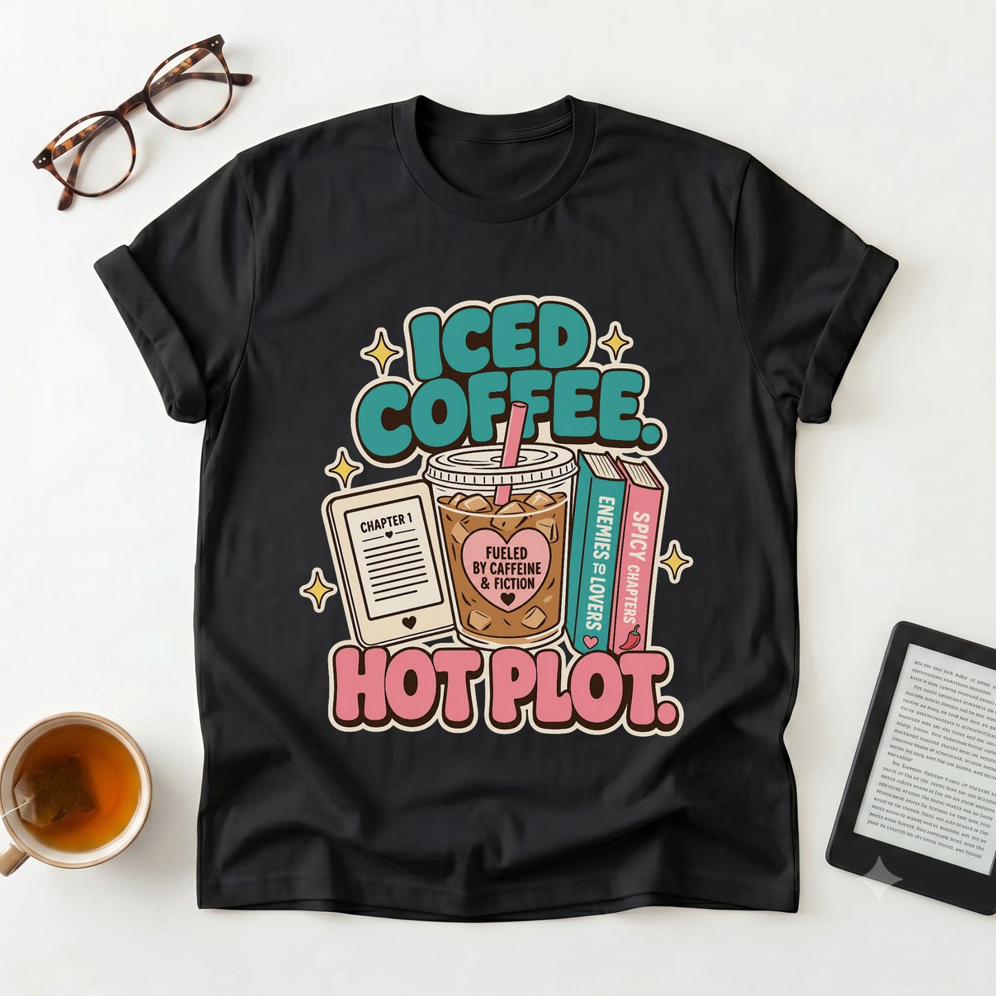 Iced Coffee, Hot Plot T-Shirt — Book Lover Tee