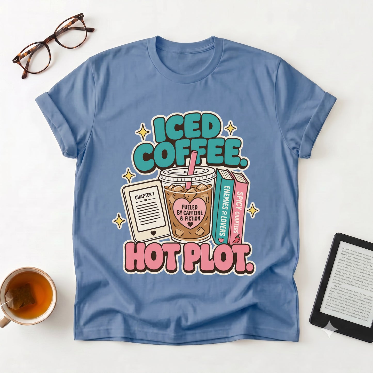 Iced Coffee, Hot Plot T-Shirt — Book Lover Tee