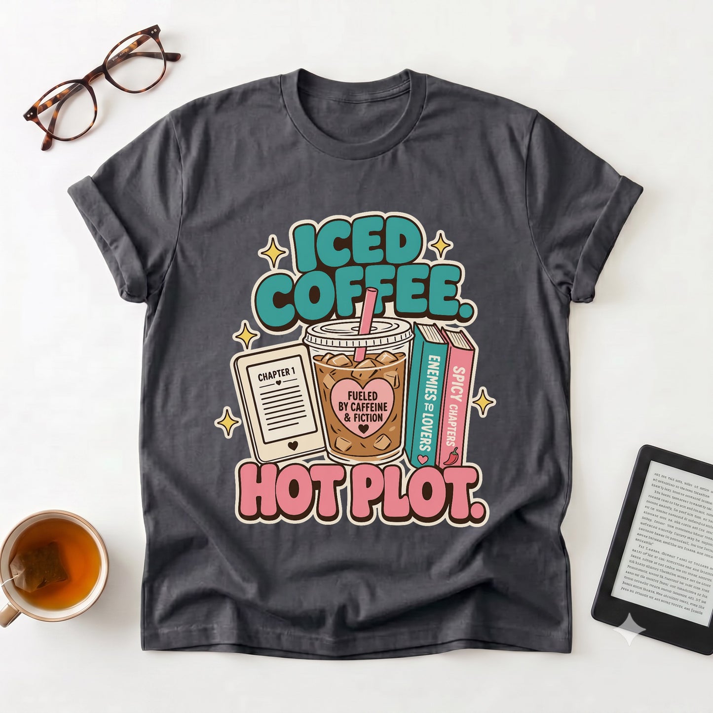 Iced Coffee, Hot Plot T-Shirt — Book Lover Tee