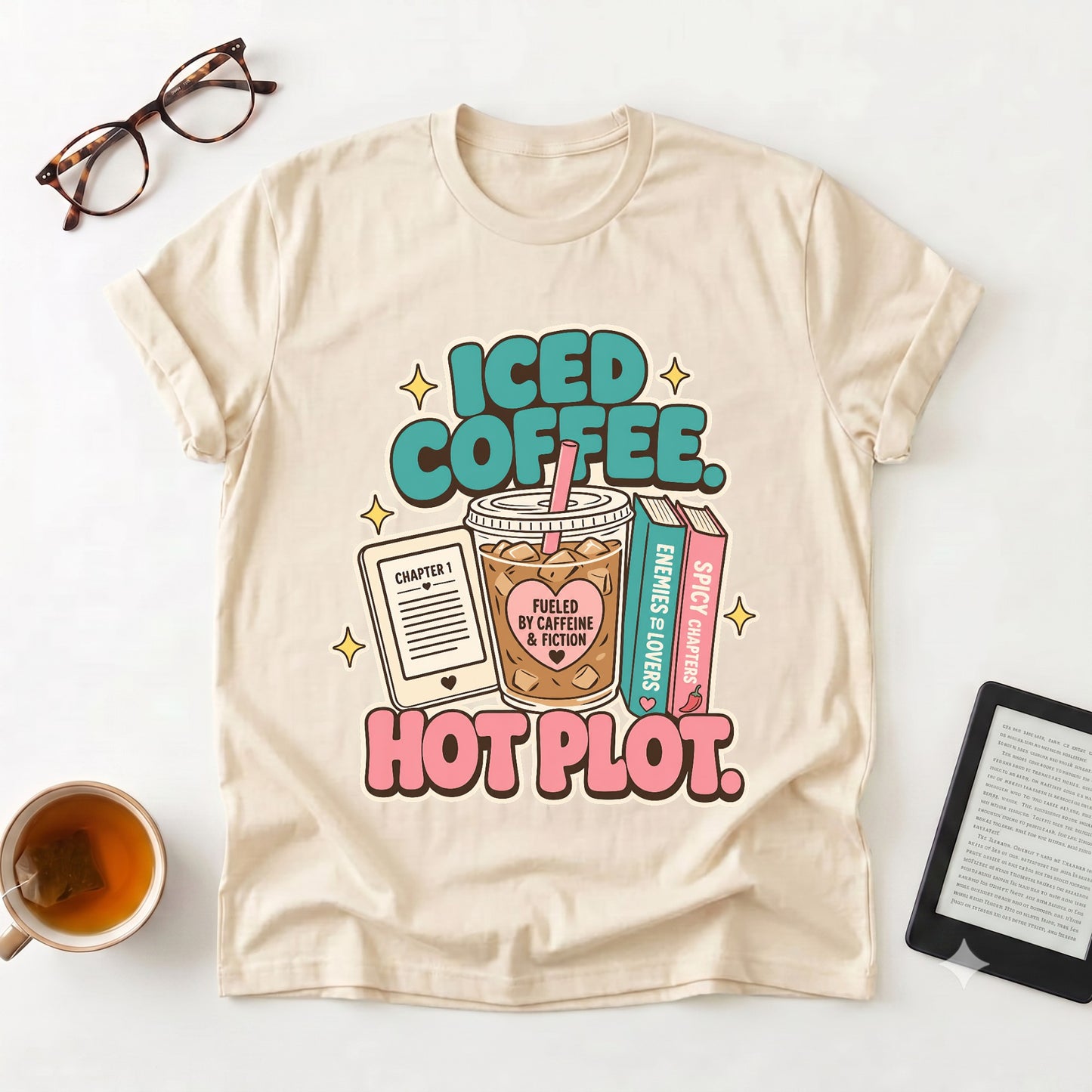Iced Coffee, Hot Plot T-Shirt — Book Lover Tee