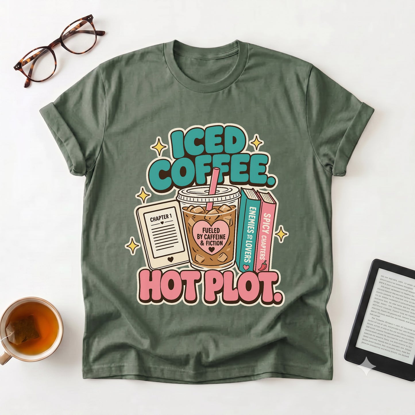 Iced Coffee, Hot Plot T-Shirt — Book Lover Tee