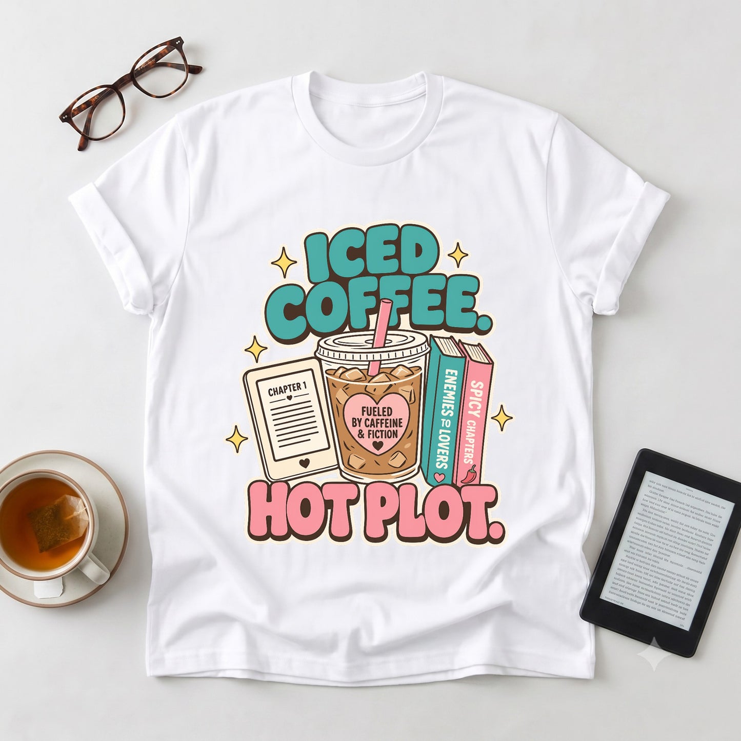 Iced Coffee, Hot Plot T-Shirt — Book Lover Tee