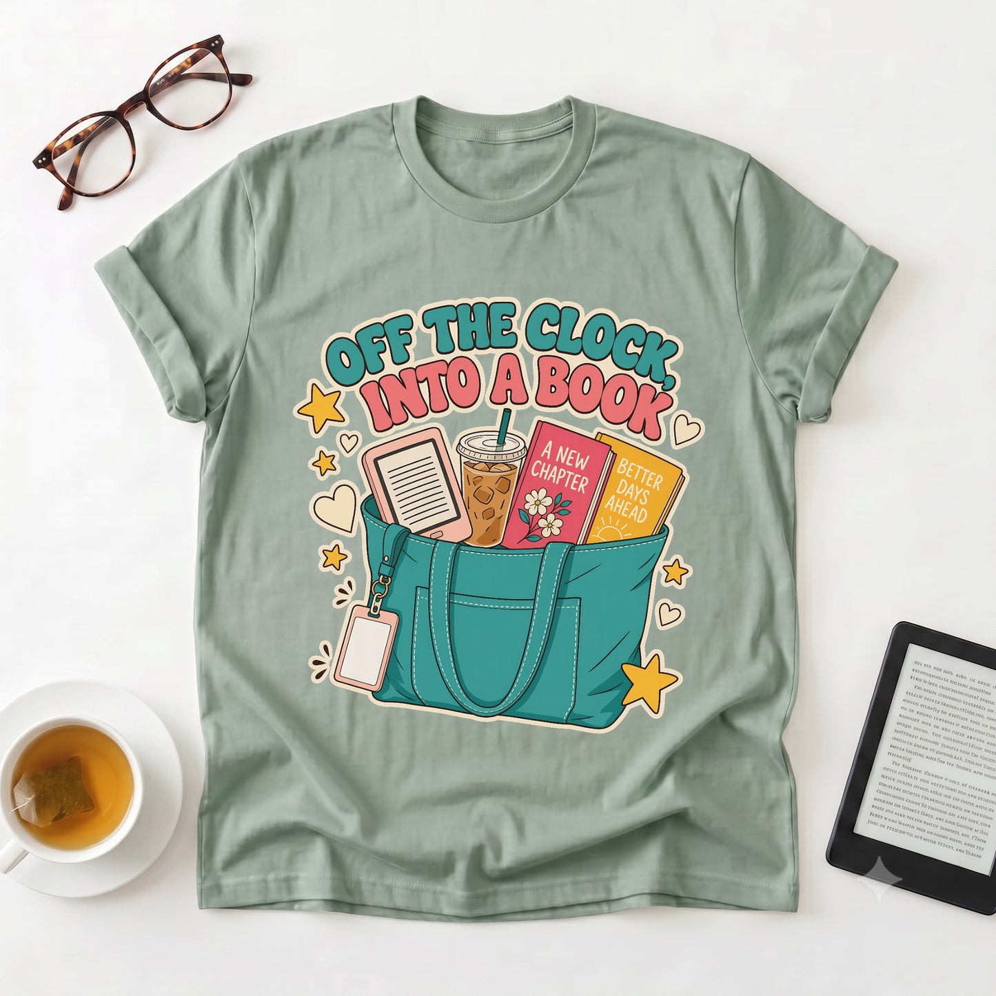 Off the Clock Into a Book T-Shirt — Reader Tote Tee