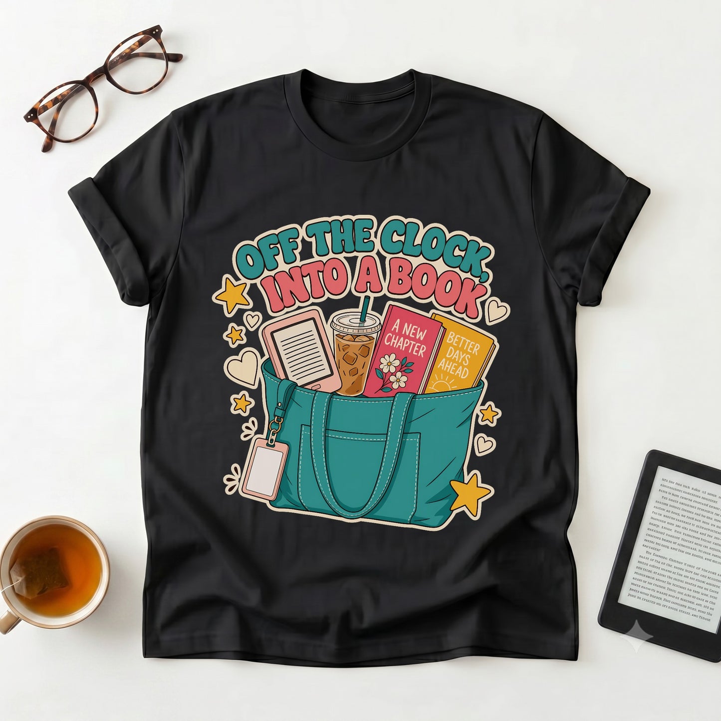 Off the Clock Into a Book T-Shirt — Reader Tote Tee