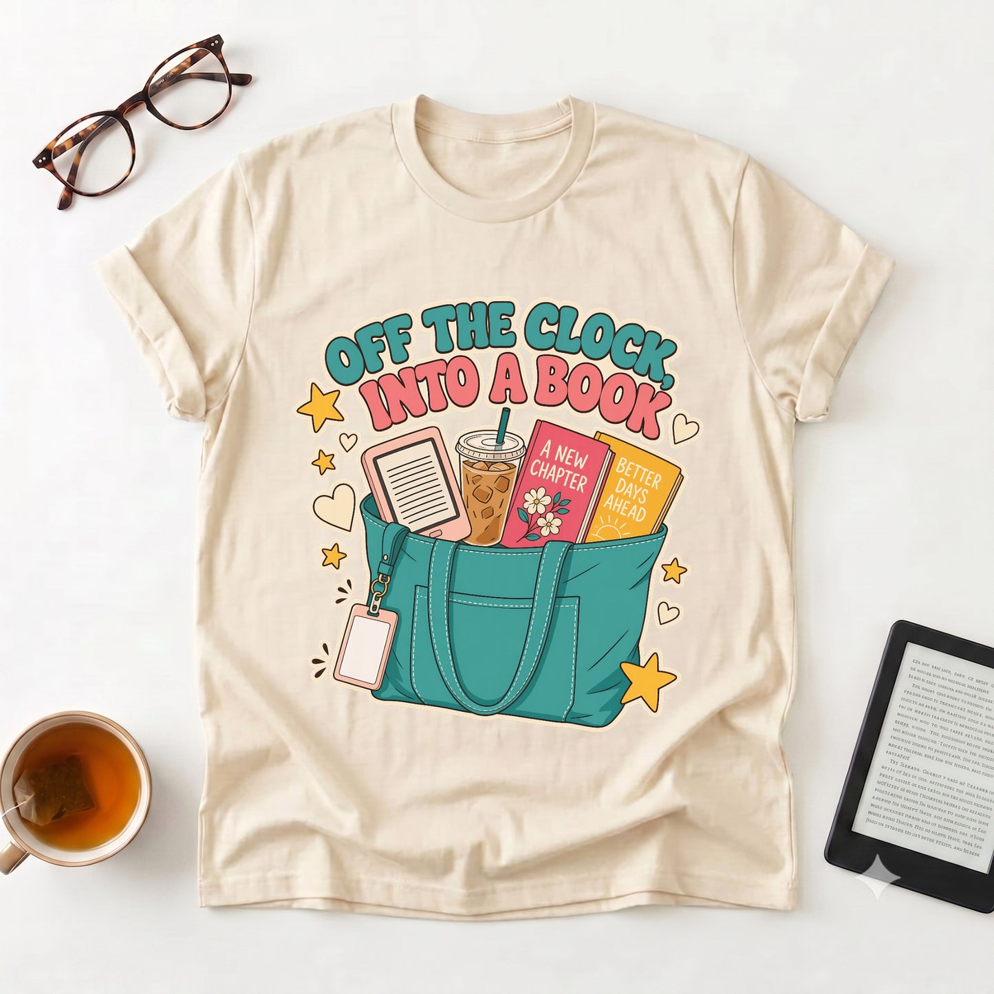 Off the Clock Into a Book T-Shirt — Reader Tote Tee