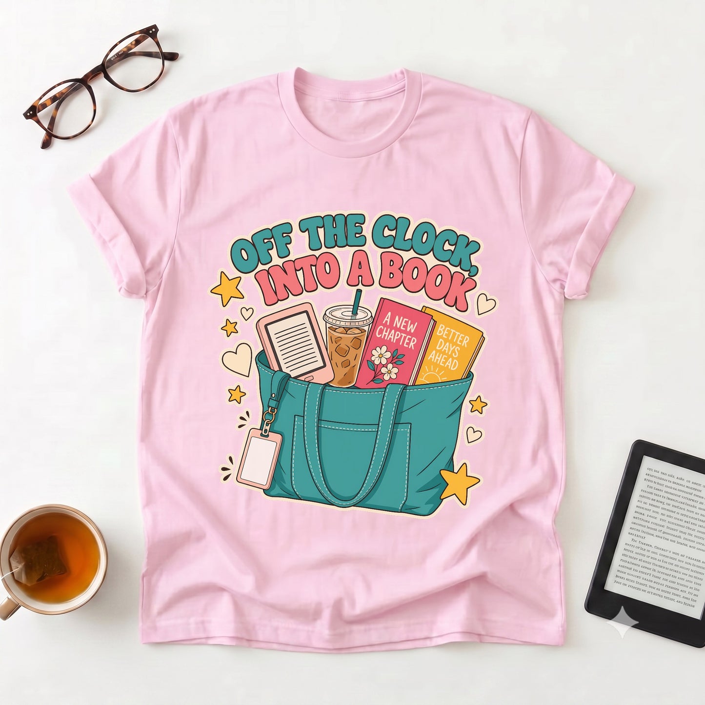 Off the Clock Into a Book T-Shirt — Reader Tote Tee