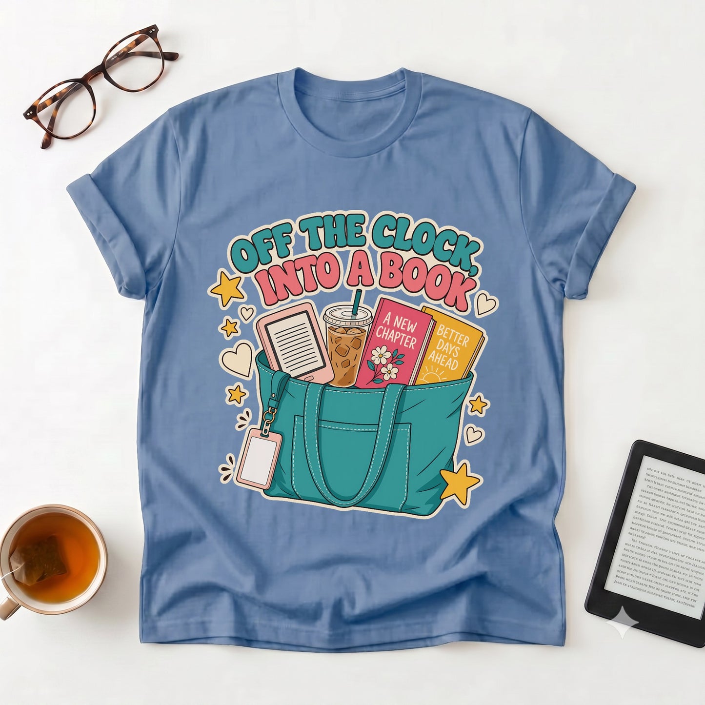Off the Clock Into a Book T-Shirt — Reader Tote Tee