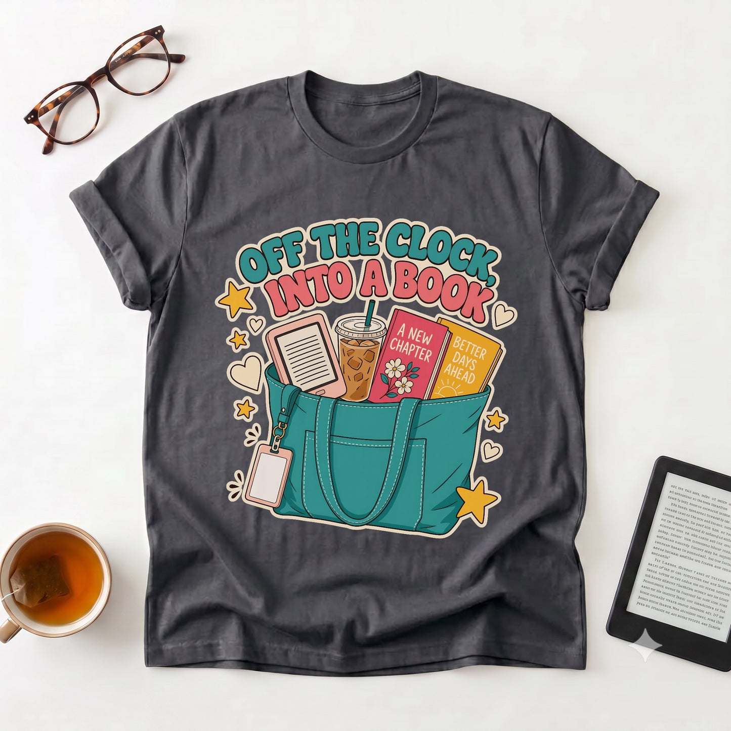 Off the Clock Into a Book T-Shirt — Reader Tote Tee
