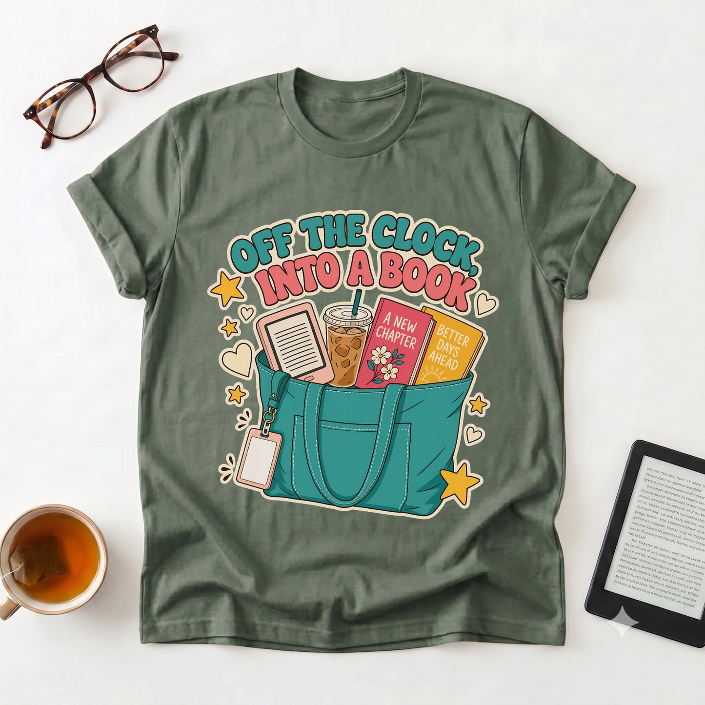 Off the Clock Into a Book T-Shirt — Reader Tote Tee