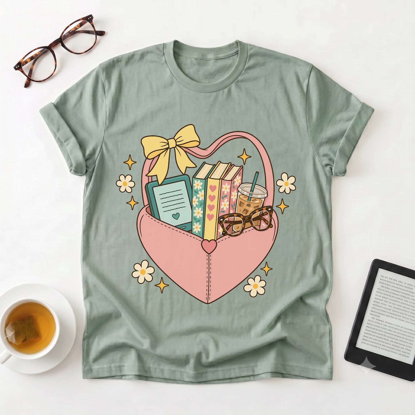 Book Lover Heart Basket T‑Shirt