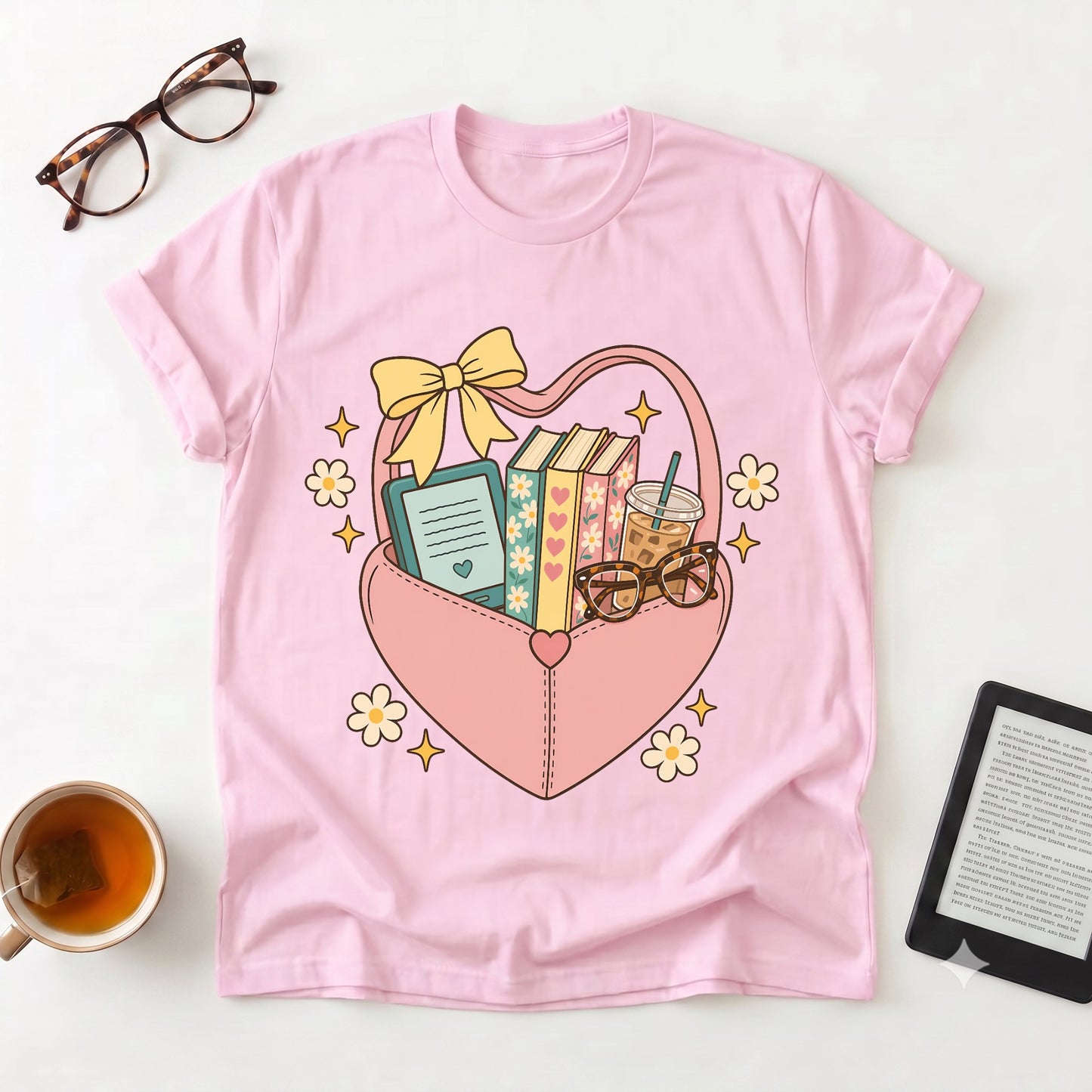 Book Lover Heart Basket T‑Shirt
