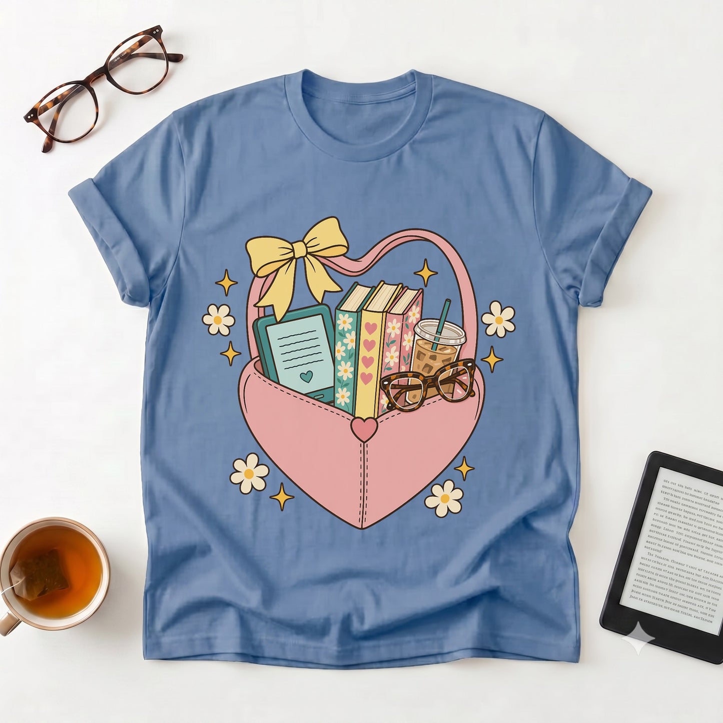 Book Lover Heart Basket T‑Shirt