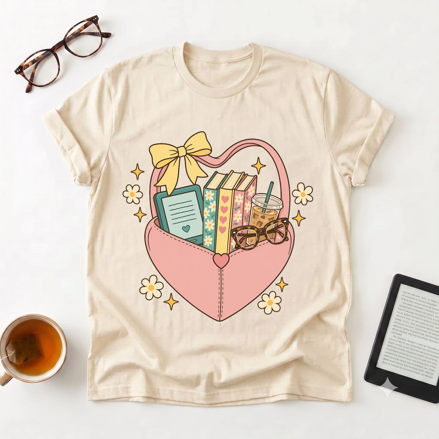 Book Lover Heart Basket T‑Shirt