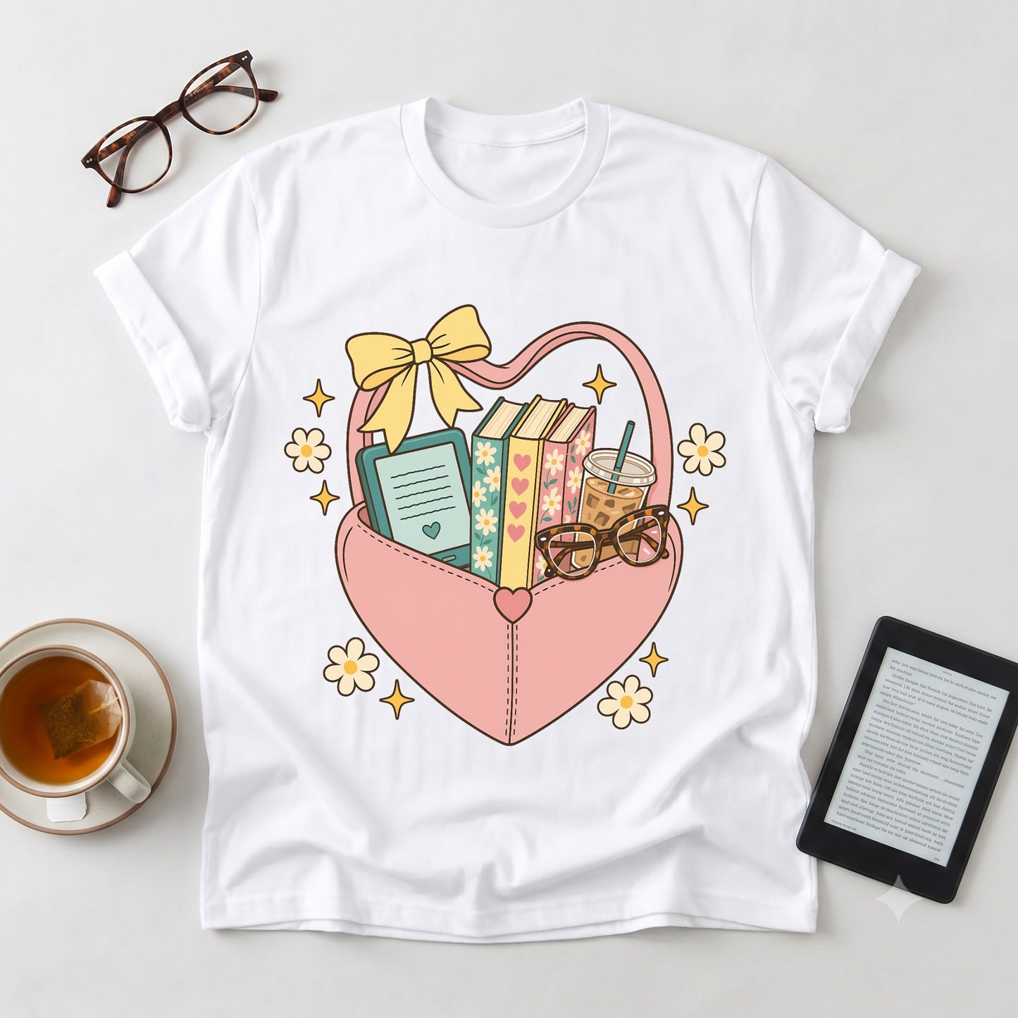 Book Lover Heart Basket T‑Shirt