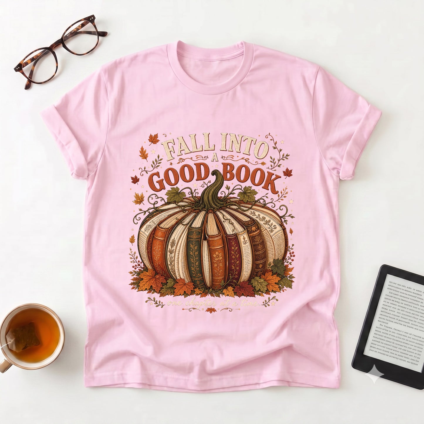 Fall Into a Good Book T-Shirt | Pumpkin Book Stack Tee, Autumn Reading