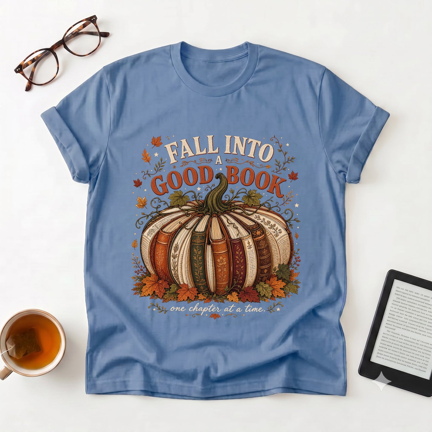 Fall Into a Good Book T-Shirt | Pumpkin Book Stack Tee, Autumn Reading